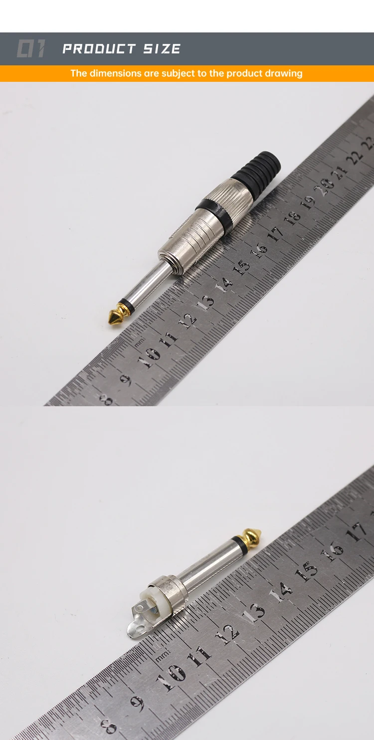 Factory Hot Sale Nickel-Plated Knurled Headset 6.35mm Small Two-Core Plugs 6.3mm Mono Audio Cable Connectors for Amplifier Cable