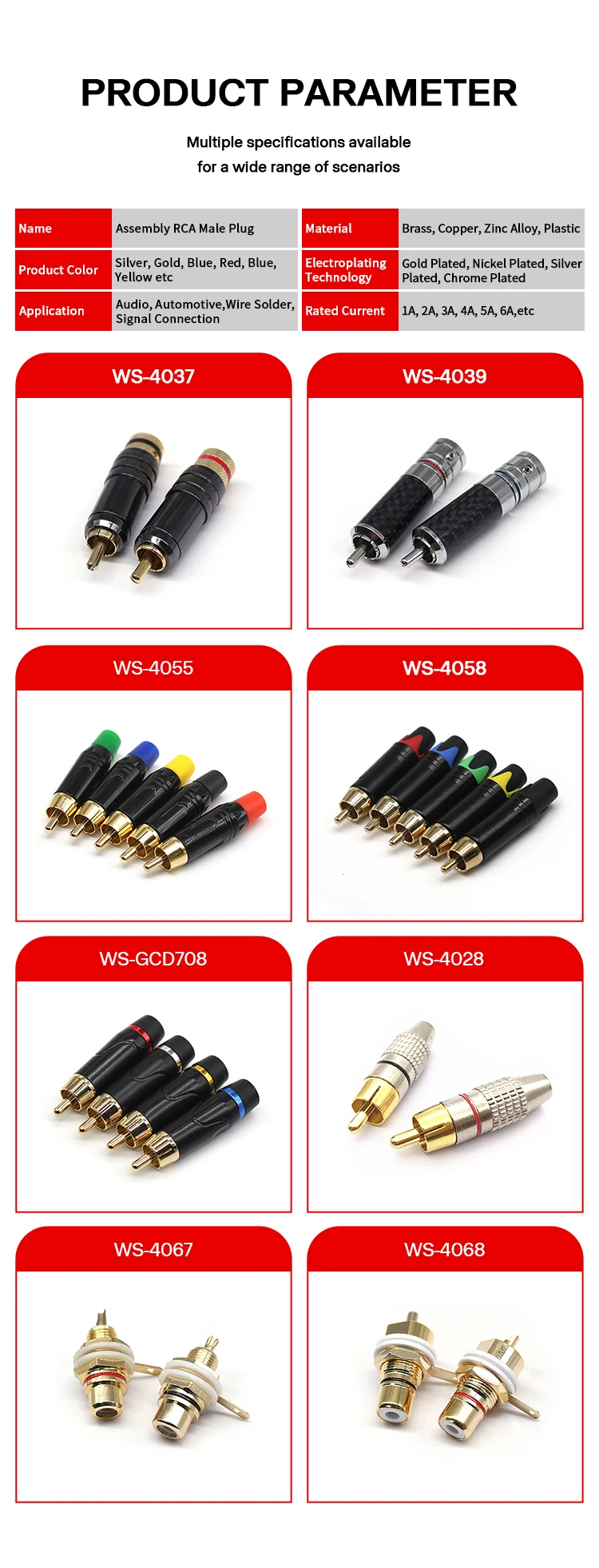 Factory Sale Audio Video Plugs Male Connectors Golden Head Black Electrophoretic Coating RCA Plugs Gold-Plated for RCA 6mm Cable