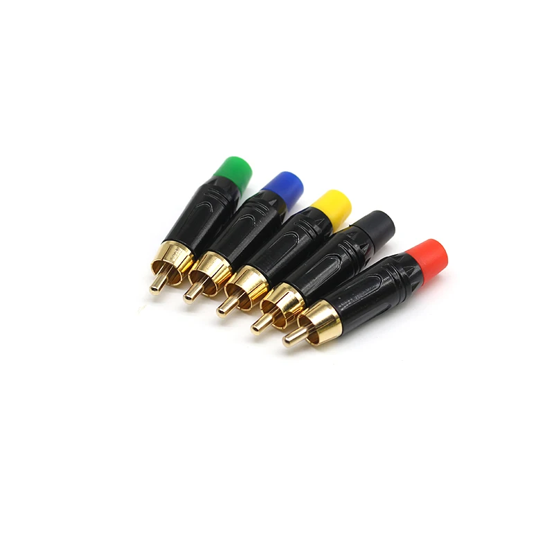 Factory Sale Audio Video Plugs Male Connectors Golden Head Black Electrophoretic Coating RCA Plugs Gold-Plated for RCA 6mm Cable