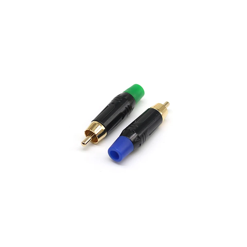 Factory Sale Audio Video Plugs Male Connectors Golden Head Black Electrophoretic Coating RCA Plugs Gold-Plated for RCA 6mm Cable