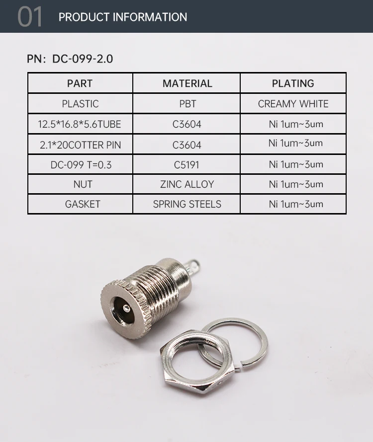 5.5mm*2.1mm DC Power Jack Socket Female Panel Mount Connector DC-099 5.5*2.1 5.5*2.5 Dc099 Power Adapter Female Connector