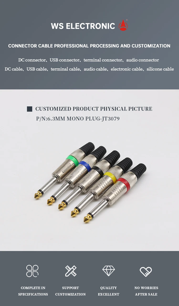 6.35mm plug Factory Direct Sales Metal 1/4 6.3mm Plug for Speaker Mono Speaker JT3079