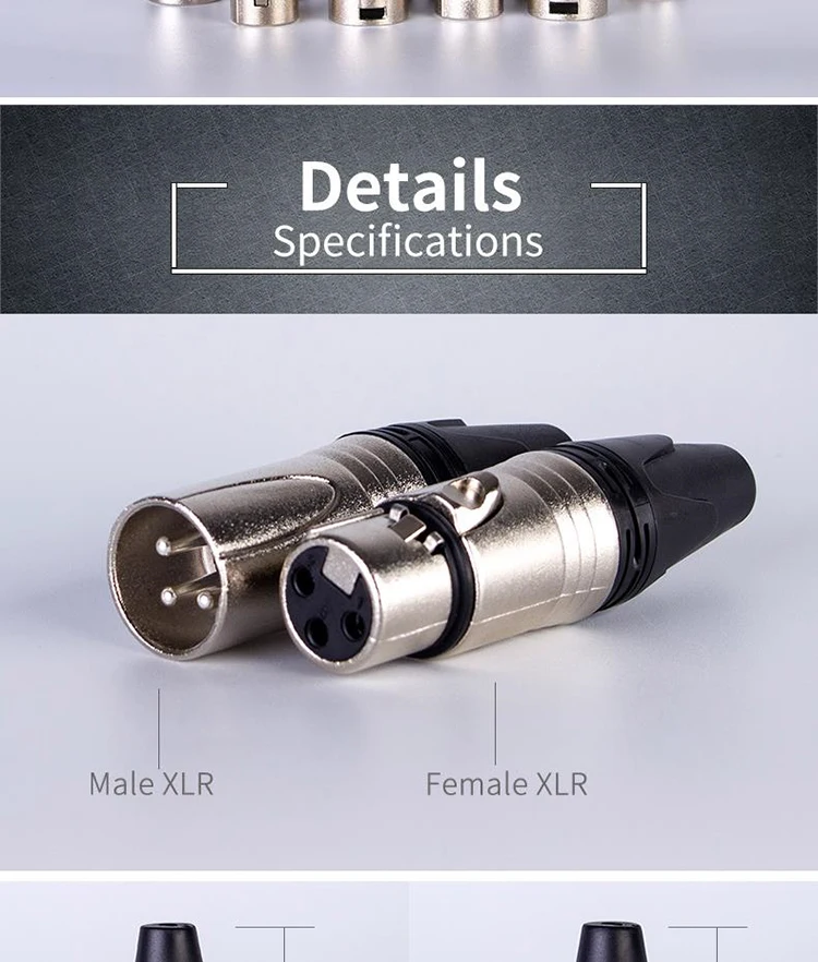 Zinc Alloy Female Plug Cable Connector Microphone 3 Pin Audio Socket XLR  Connector