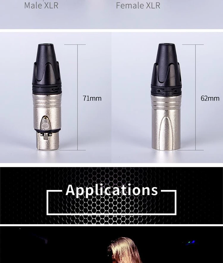 Zinc Alloy Female Plug Cable Connector Microphone 3 Pin Audio Socket XLR  Connector