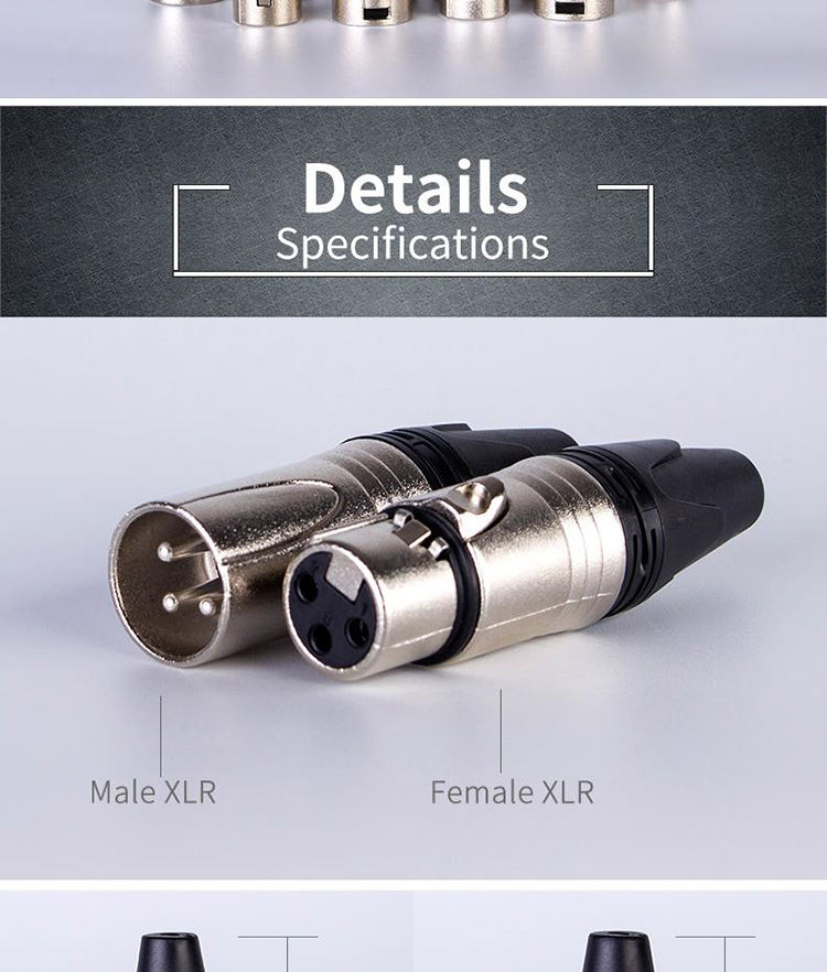 Zinc Alloy Female Plug Cable Connector Microphone 3 Pin Audio Socket XLR  Connector