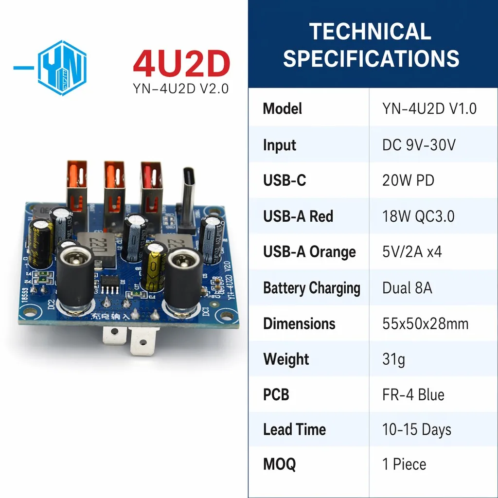 4-Port USB Type-C Fast Charging PCBA Board QC PD 20W Power Bank Charger Module Circuit PCB FR-4 for Outdoor Energy Storage DIY