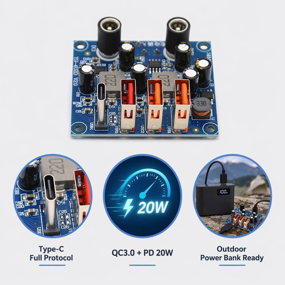 4-Port USB Type-C Fast Charging PCBA Board QC PD 20W Power Bank Charger Module Circuit PCB FR-4 for Outdoor Energy Storage DIY
