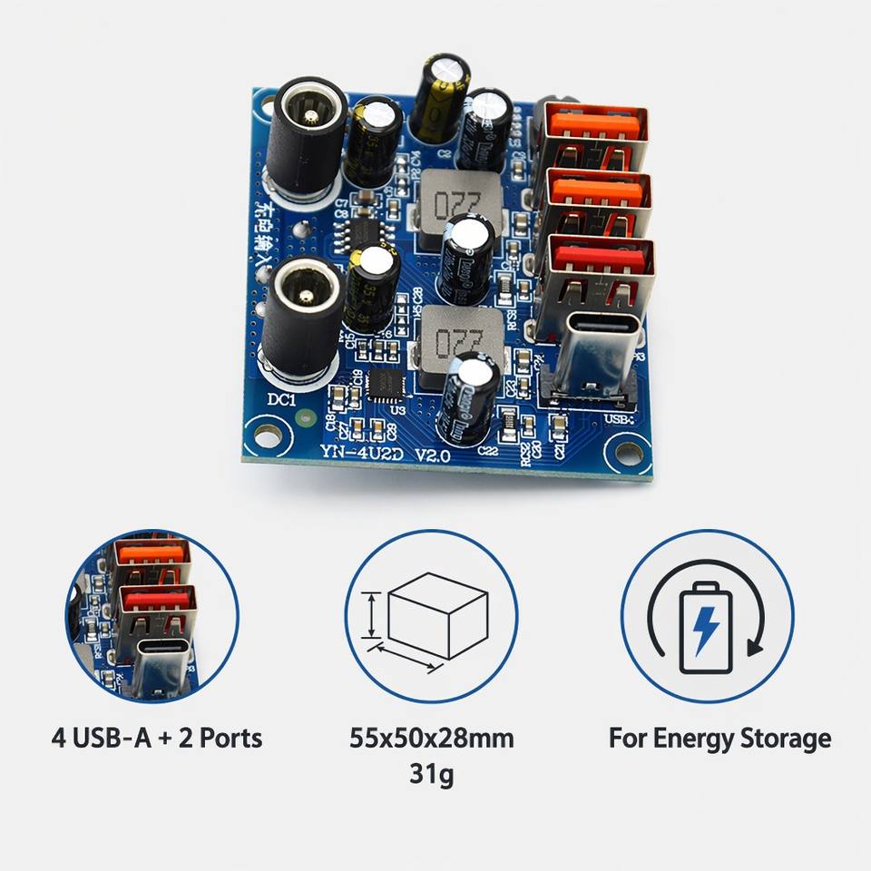 4-Port USB Type-C Fast Charging PCBA Board QC PD 20W Power Bank Charger Module Circuit PCB FR-4 for Outdoor Energy Storage DIY