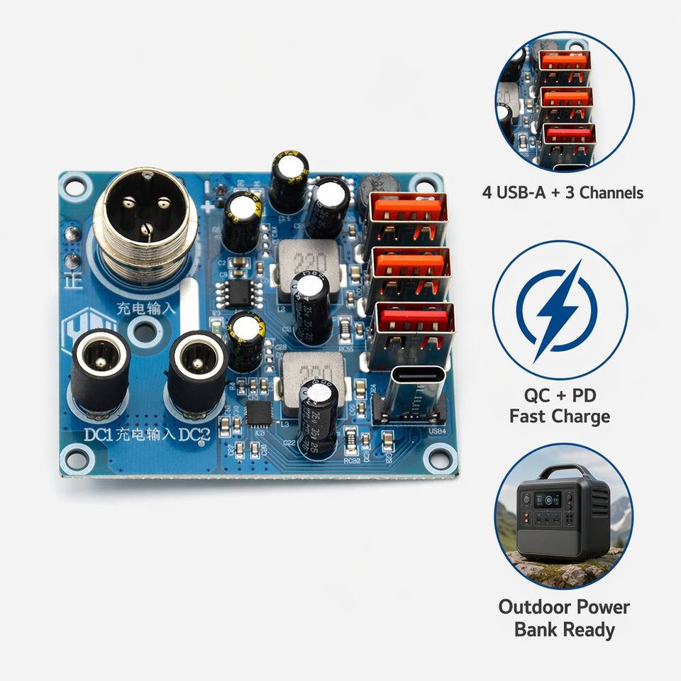 4-Port USB 3-Channel Fast Charging PCBA Board QC PD Power Bank Module Circuit PCB FR-4 for Outdoor Energy Storage Inverter DIY